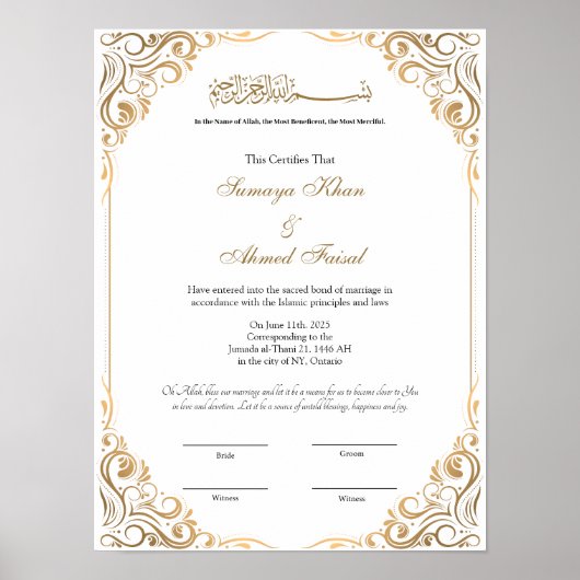 Keepsake Elegant lijst nikkah contract Poster (Voorkant)