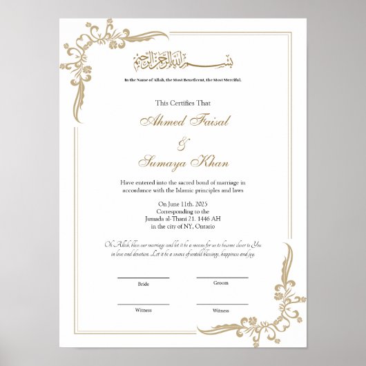 Keepsake Elegant lijst nikkah contracten Poster (Voorkant)