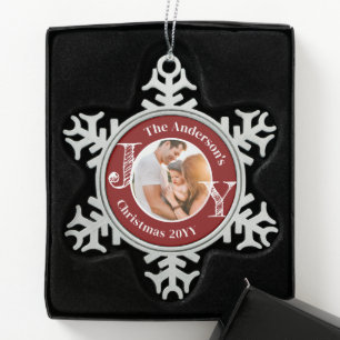 Keepsake Family Photo Joy Modern Minimalist Tin Sneeuwvlok Ornament