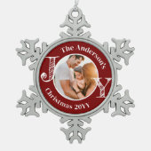 Keepsake Family Photo Joy Modern Minimalist Tin Sneeuwvlok Ornament (Voorkant)