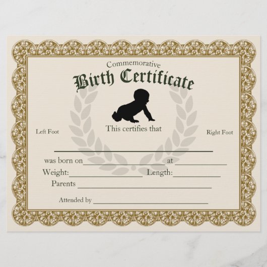 Keepsake Fill-in Voetafdruk Baby Geboortecertifica (Voorkant)