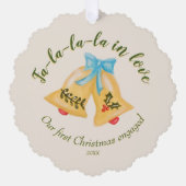 Keepsake Foto Bow Bells Eerste Kerstmis verloofd Ornament Kaart (Voorkant)