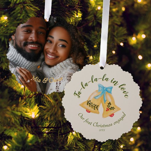 Keepsake Foto Bow Bells Eerste Kerstmis verloofd Ornament Kaart