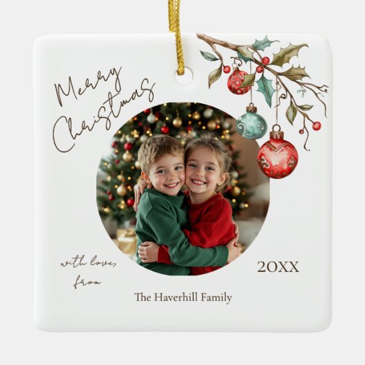 Keepsake Foto Elegant Waterverf Kerst Keramisch Ornament (Voorkant)