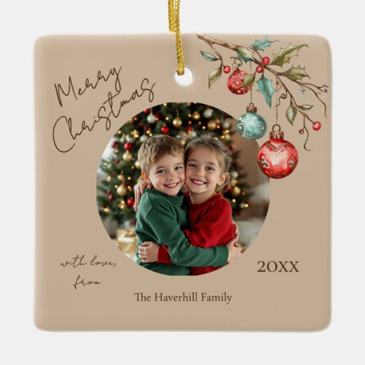 Keepsake Foto Elegant Waterverf Kerst Keramisch Ornament (Voorkant)