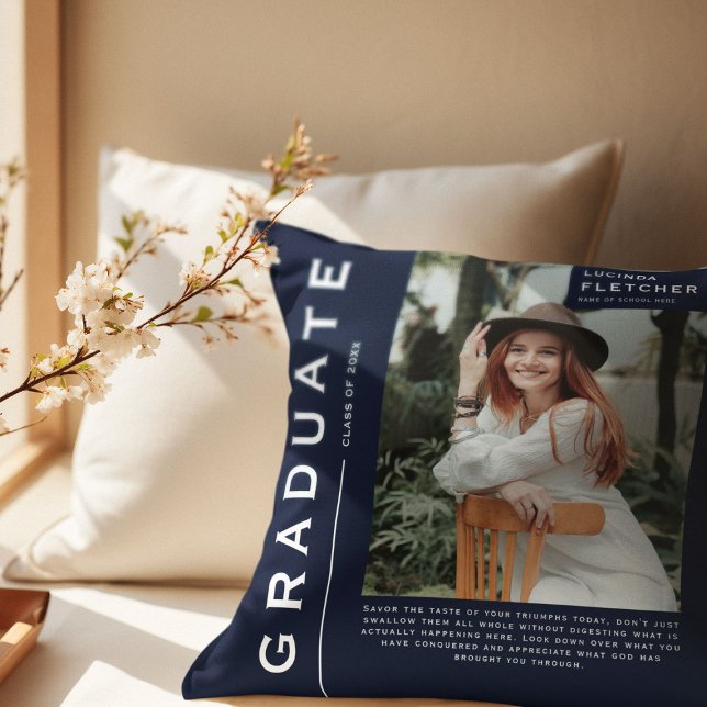 Keepsake Foto & Quote Afstuderen Cadeau Navy Kussen (Creator heeft geüpload)