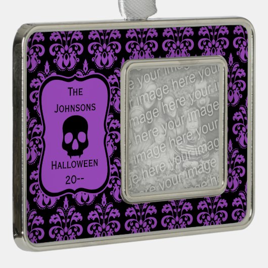 Keepsake Halloween schedel Verzilverd Omlijst Ornament (Rechts)