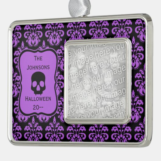 Keepsake Halloween schedel Verzilverd Omlijst Ornament (Links)