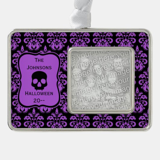 Keepsake Halloween schedel Verzilverd Omlijst Ornament (Voorkant)