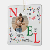 Keepsake koppels Foto feestelijke kleurrijke eerst Keramisch Ornament (Links)