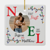 Keepsake koppels Foto feestelijke kleurrijke eerst Keramisch Ornament (Achterkant)