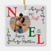 Keepsake koppels Foto feestelijke kleurrijke eerst Keramisch Ornament (Voorkant)