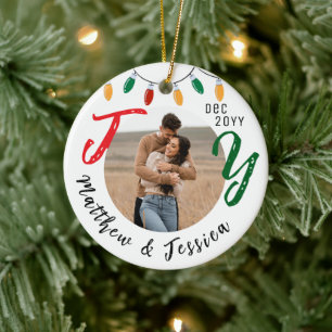 Keepsake koppels Foto White Joy Feestelijke Kerstm Keramisch Ornament