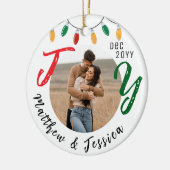 Keepsake koppels Foto White Joy Feestelijke Kerstm Keramisch Ornament (Links)