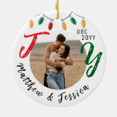 Keepsake koppels Foto White Joy Feestelijke Kerstm Keramisch Ornament (Achterkant)