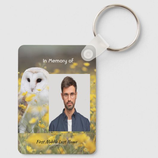 Keepsake Memorial Photo Barn Owl Bird Sleutelhanger (Achterkant)