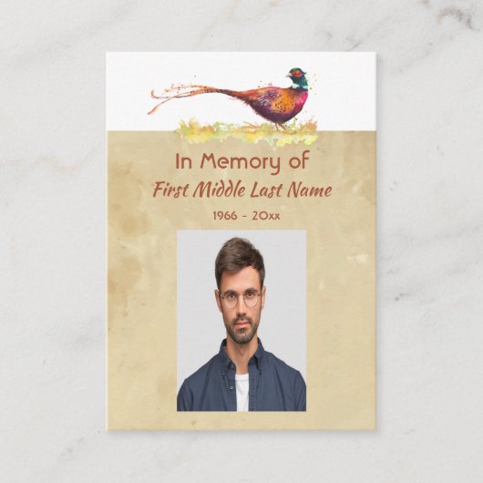 Keepsake Memorial Photo Invite Pheasant Bird Art Visitekaartje (Voorkant)
