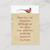 Keepsake Memorial Photo Invite Pheasant Bird Art Visitekaartje (Achterkant)