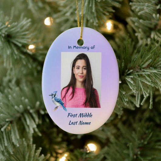 Keepsake Memorial Watercolor Bluejay Garden Keramisch Ornament (Boom)