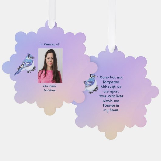Keepsake Memorial Watercolor Bluejay Garden  Ornament Kaart (Voorkant / Achterkant)