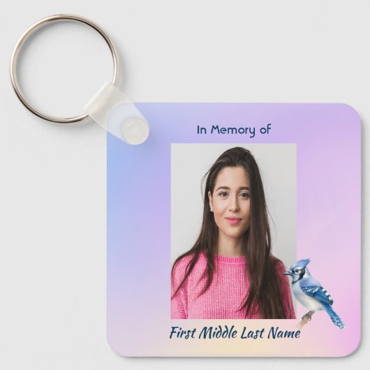Keepsake Memorial Watercolor Bluejay Garden  Sleutelhanger (Voorkant)