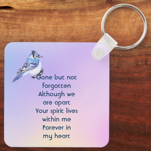 Keepsake Memorial Watercolor Bluejay Garden Sleutelhanger (Achterkant)