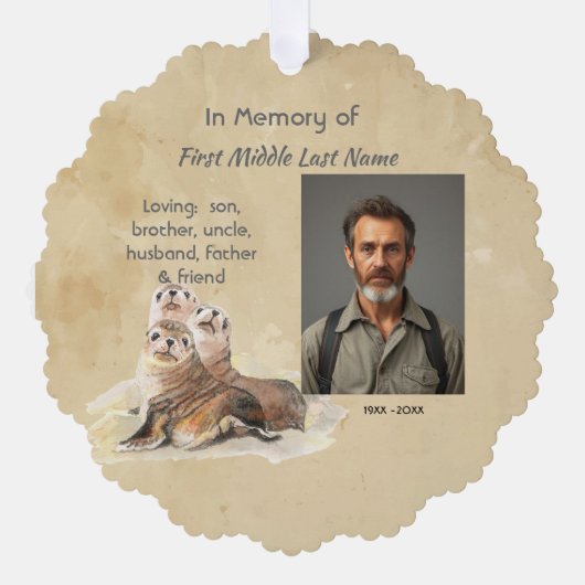 Keepsake Memorial Watercolor Seals Animals Ornament Kaart (Voorkant)