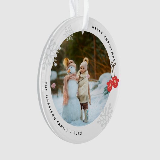 Keepsake moderne rode wanten foto acryl ornament (voorkant)