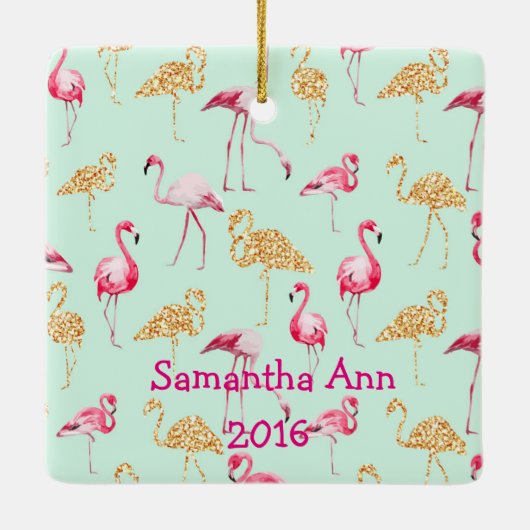 Keepsake Roze en Blauwgroen Flamingo Ornament Nieu (Achterkant)