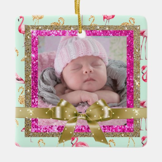 Keepsake Roze en Blauwgroen Flamingo Ornament Nieu (Voorkant)