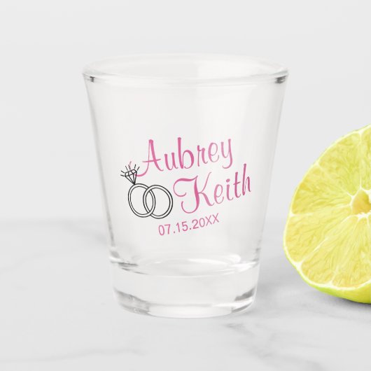 Keepsake shot glas met bruid en bruidegom naam (Voorkant)