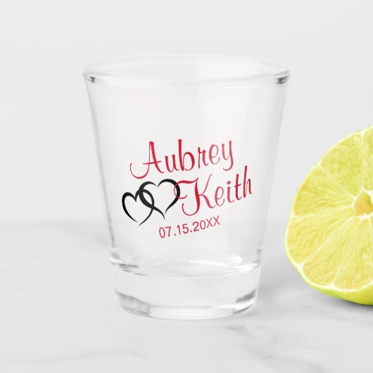 Keepsake Shot Glas met bruid en bruidegom naam (Voorkant)