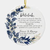 Keepsake van peetouders - Doop Blauw Bladeren Keramisch Ornament (Voorkant)