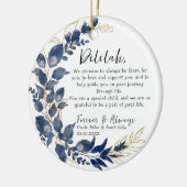 Keepsake van peetouders - Doop Blauw Bladeren Keramisch Ornament (Links)