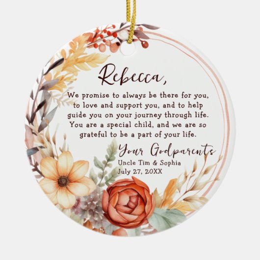 Keepsake van peetouders - Doop Sinaasappel Bloem Keramisch Ornament (Voorkant)