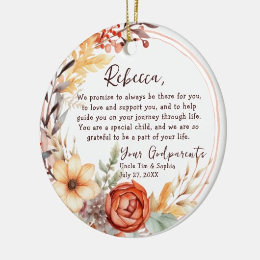 Keepsake van peetouders - Doop Sinaasappel Bloem Keramisch Ornament (Links)