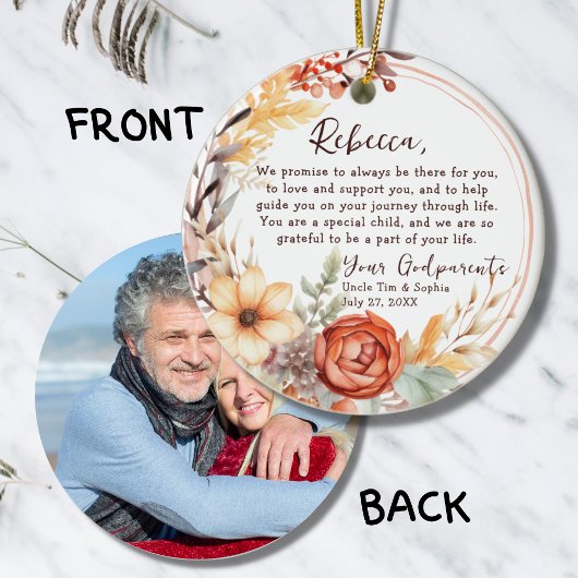 Keepsake van peetouders - Doop Sinaasappel Bloem Keramisch Ornament