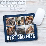 Keepslag Best Dad ever Vaderdag Photo Collage Muismat<br><div class="desc">Vet "beste vader ooit" in wit san serif lettertype met 3 vierkante foto's op een raster met daarboven donkerblauw.</div>