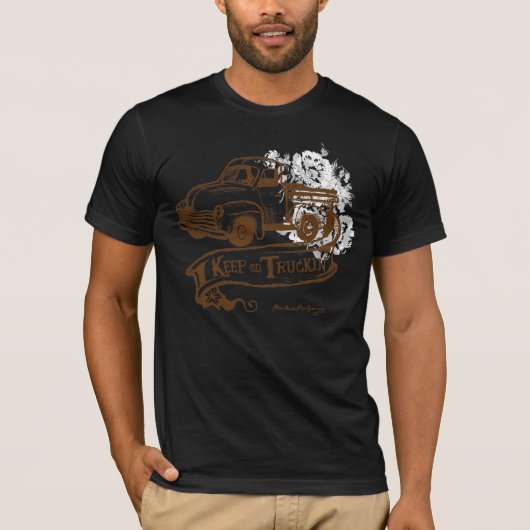 Keeptruckin'-met-bloemen-bruin T-shirt (Voorkant)