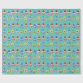 Keer multicolored gnomen op blauwgroen cadeaupapier (Vlak)