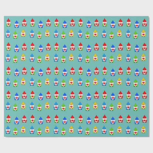 Keer multicolored gnomen op blauwgroen cadeaupapier (Vlak)