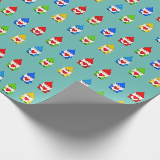 Keer multicolored gnomen op blauwgroen cadeaupapier (Hoek)