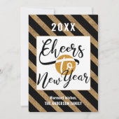 Keer op nieuw jaar modern script Gold Black Stripe Feestdagenkaart (Voorkant)