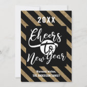 Keer op nieuw jaar modern script Gold Black Stripe Feestdagenkaart (Voorkant)