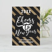 Keer op nieuw jaar modern script Gold Black Stripe Feestdagenkaart (Staand voorkant)