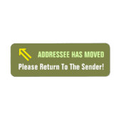 "Keer terug naar de afzender!" Label (Voorkant)