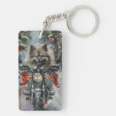 Kees Keeshond Honden Motorfiets Kerstmis Sleutelhanger (achterkant)