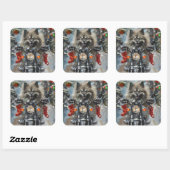 Kees Keeshond Honden op Motorfiets Kerstmis Vierkante Sticker (Vel)