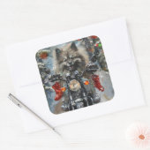 Kees Keeshond Honden op Motorfiets Kerstmis Vierkante Sticker (Envelop)