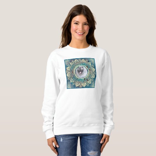 Kees op blauw groen mandala sweatshirt (Voorkant volledig)